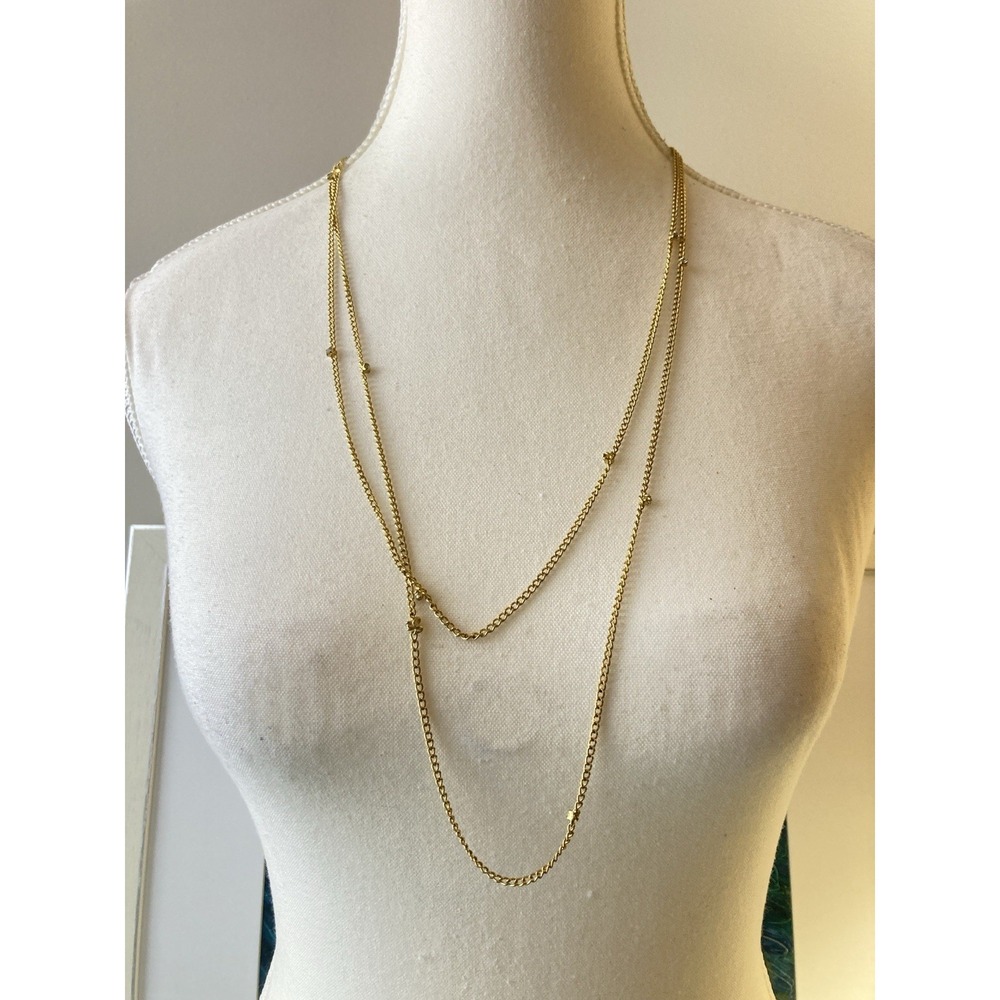 Gold Tone Multi Strand Necklace With Faux Diamond Studs Classic Couture Stack